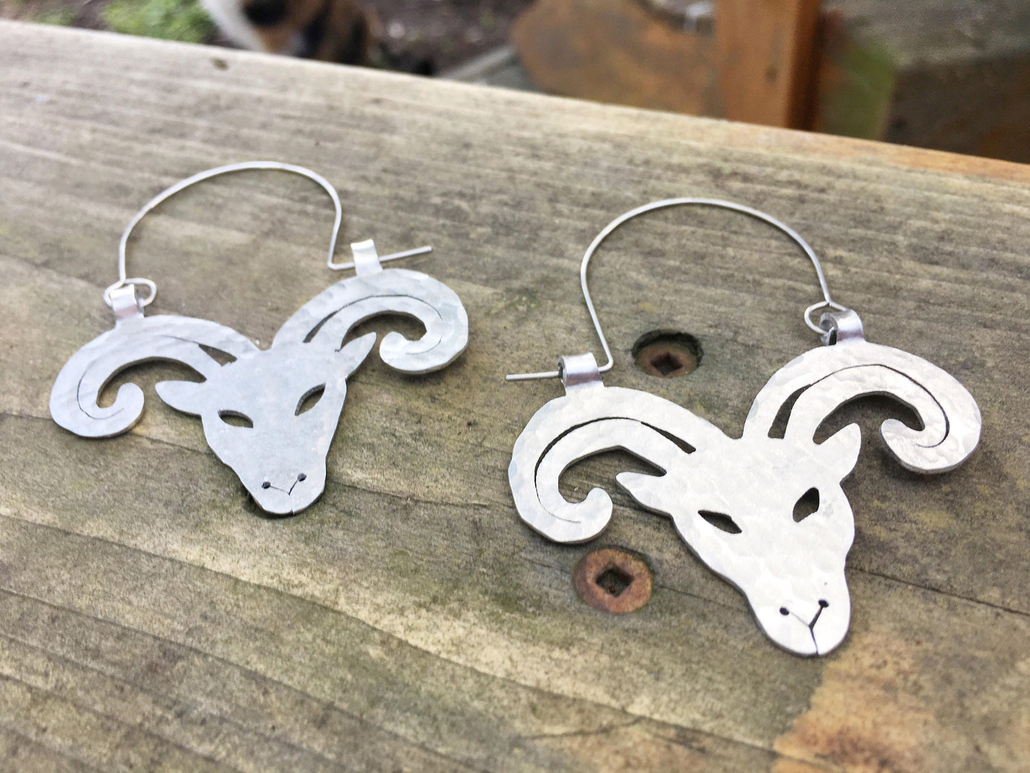 Handmade Ram Hoop Earrings: Metal Aries Jewelry