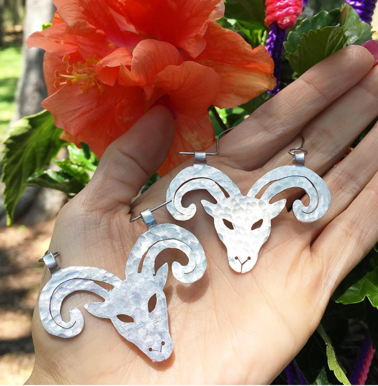 Handmade Ram Hoop Earrings: Metal Aries Jewelry