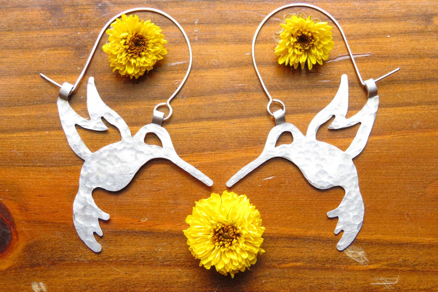 Handmade Hummingbird Hoop Earrings: Aluminum Bird Jewelry