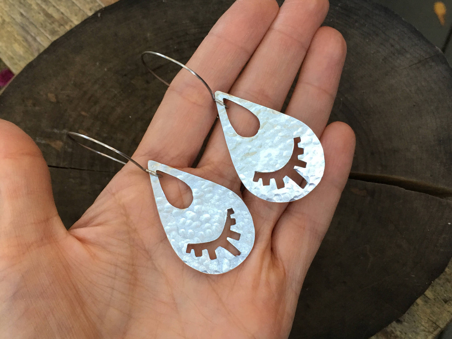 Handmade Eyelash Teardrop Earrings: Stainless Steel Hoop