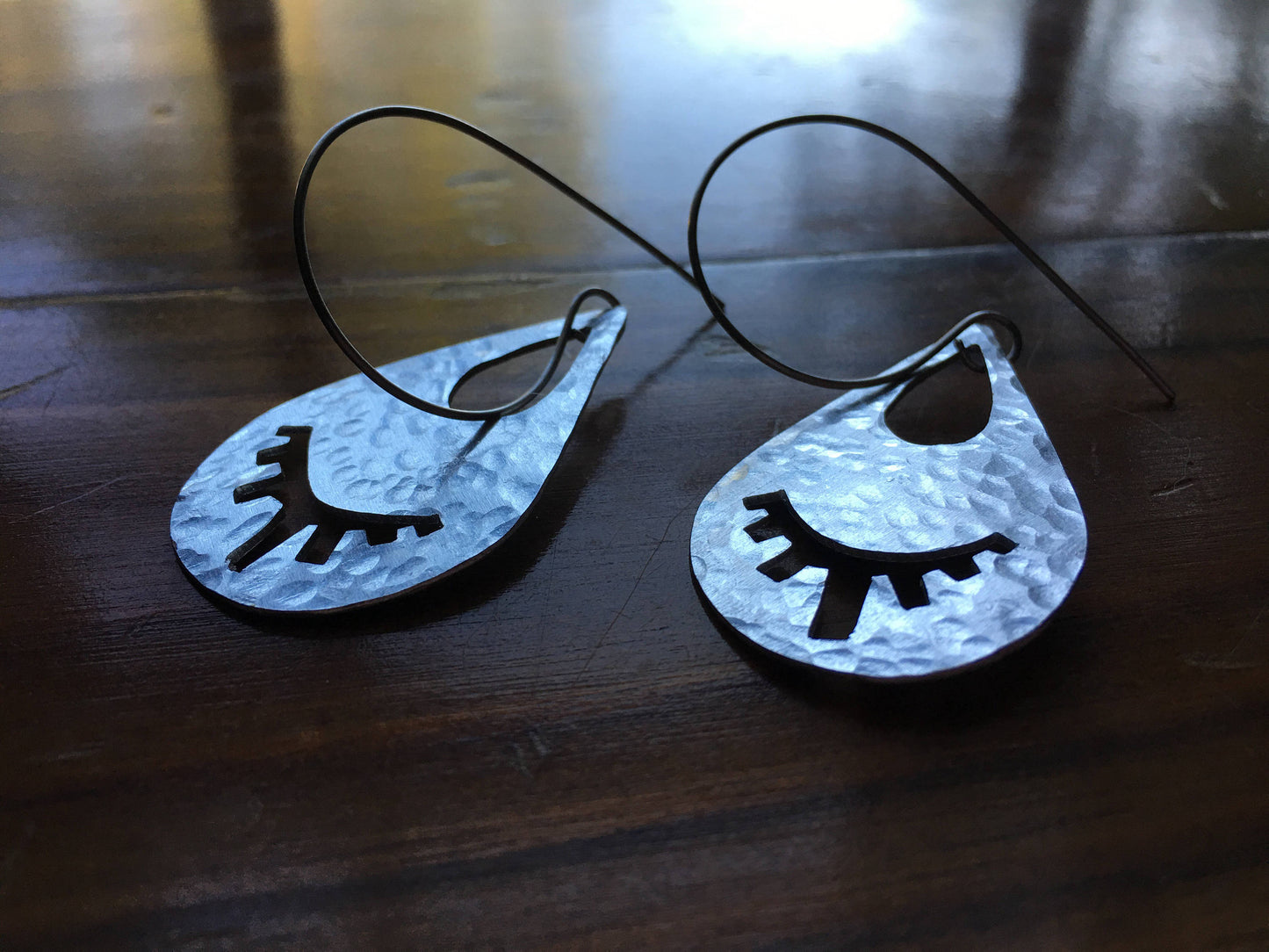 Handmade Eyelash Teardrop Earrings: Stainless Steel Hoop