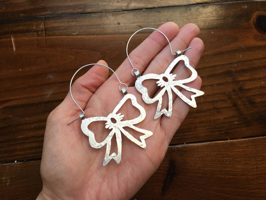 Handmade Metal Bow Hoop Earrings: Aluminum, Brass, or Copper