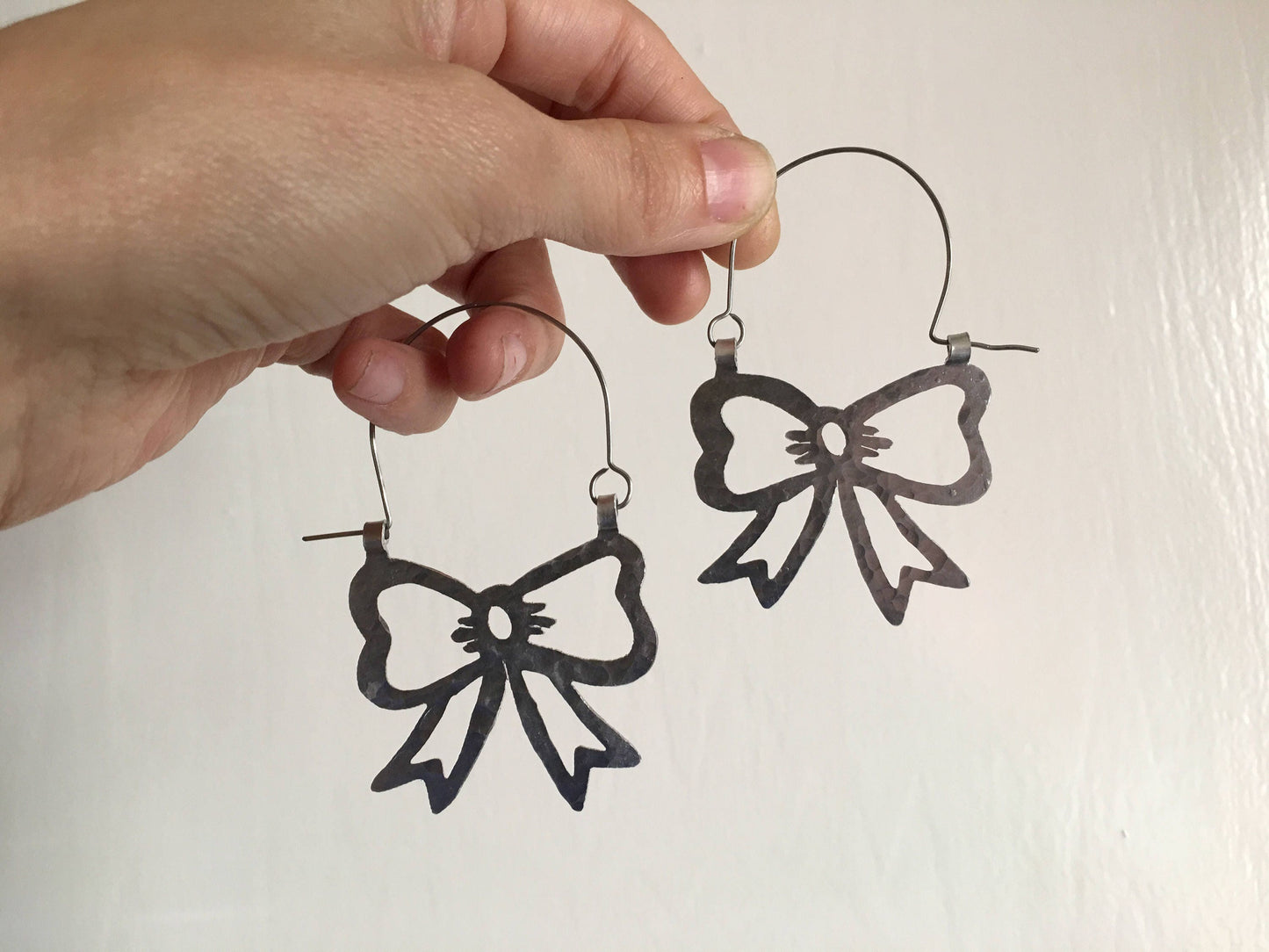 Handmade Metal Bow Hoop Earrings: Aluminum, Brass, or Copper