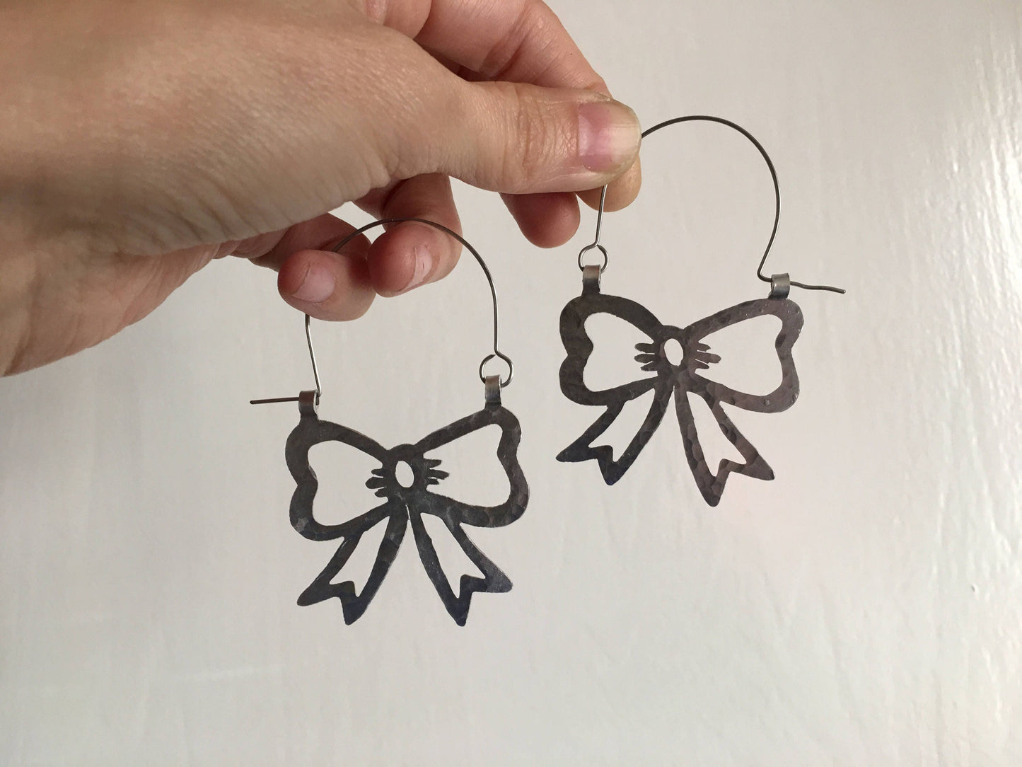 Handmade Metal Bow Hoop Earrings: Aluminum, Brass, or Copper