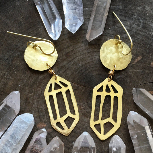 Handmade Crystal Dangle Earrings: Hammered Metal Cutout