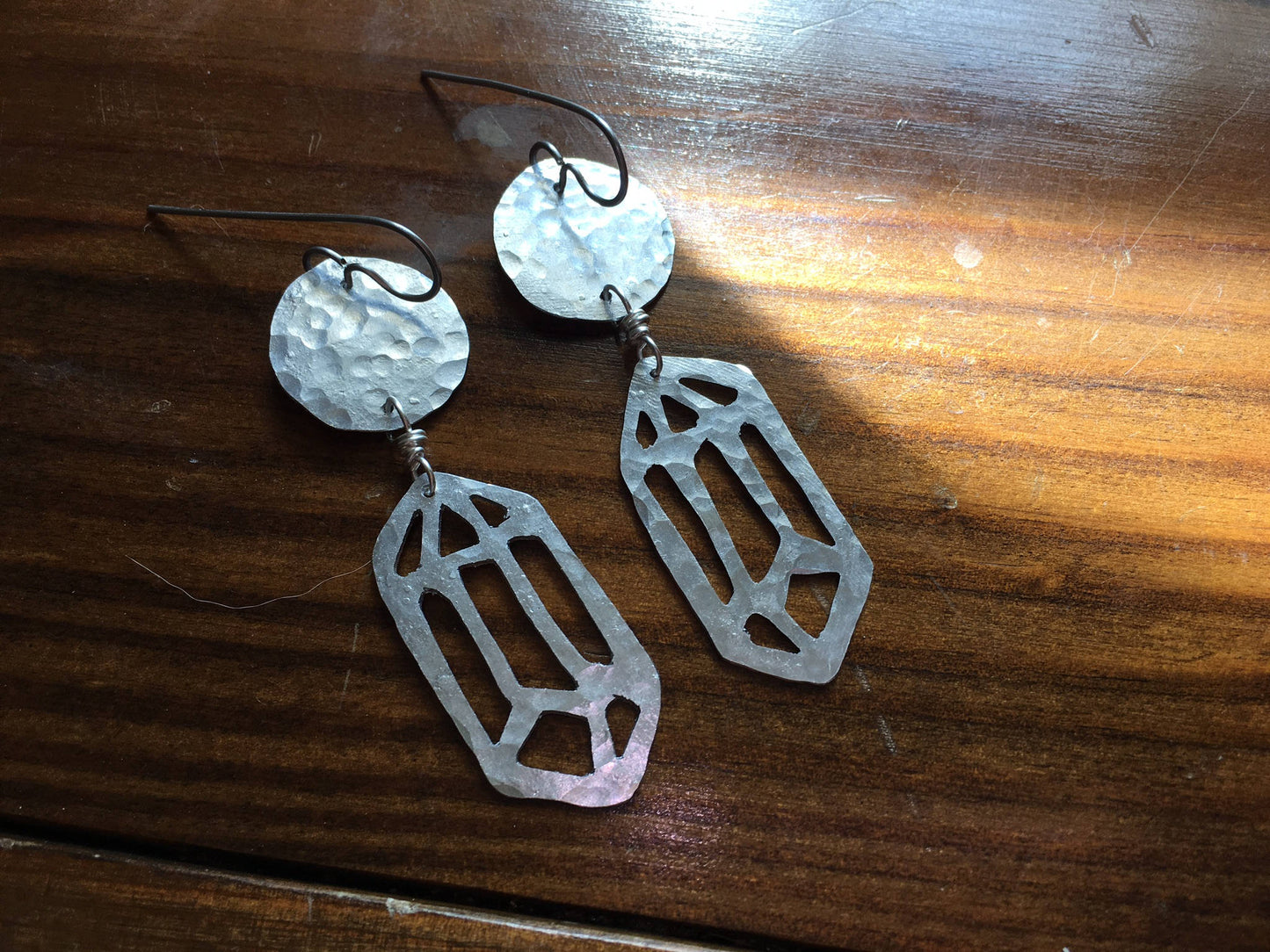 Handmade Crystal Dangle Earrings: Hammered Metal Cutout