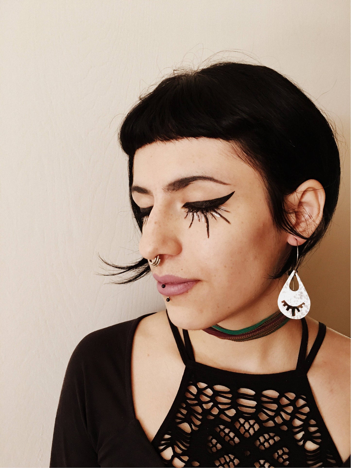 Handmade Eyelash Teardrop Earrings: Stainless Steel Hoop