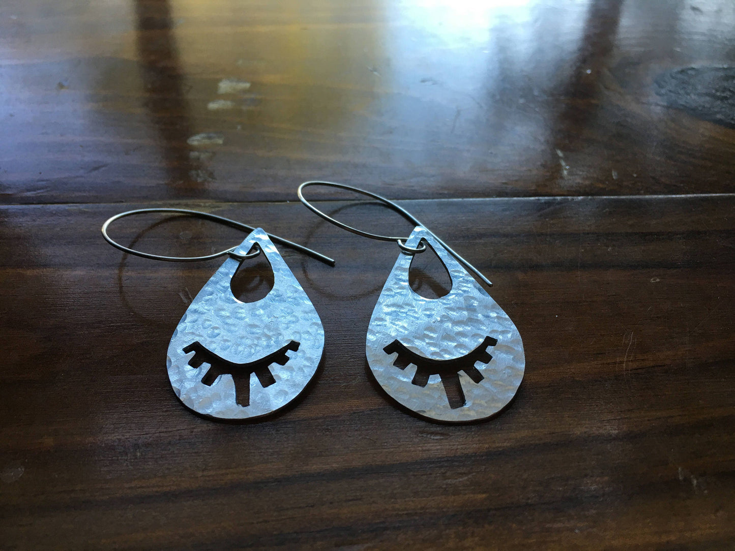 Handmade Eyelash Teardrop Earrings: Stainless Steel Hoop