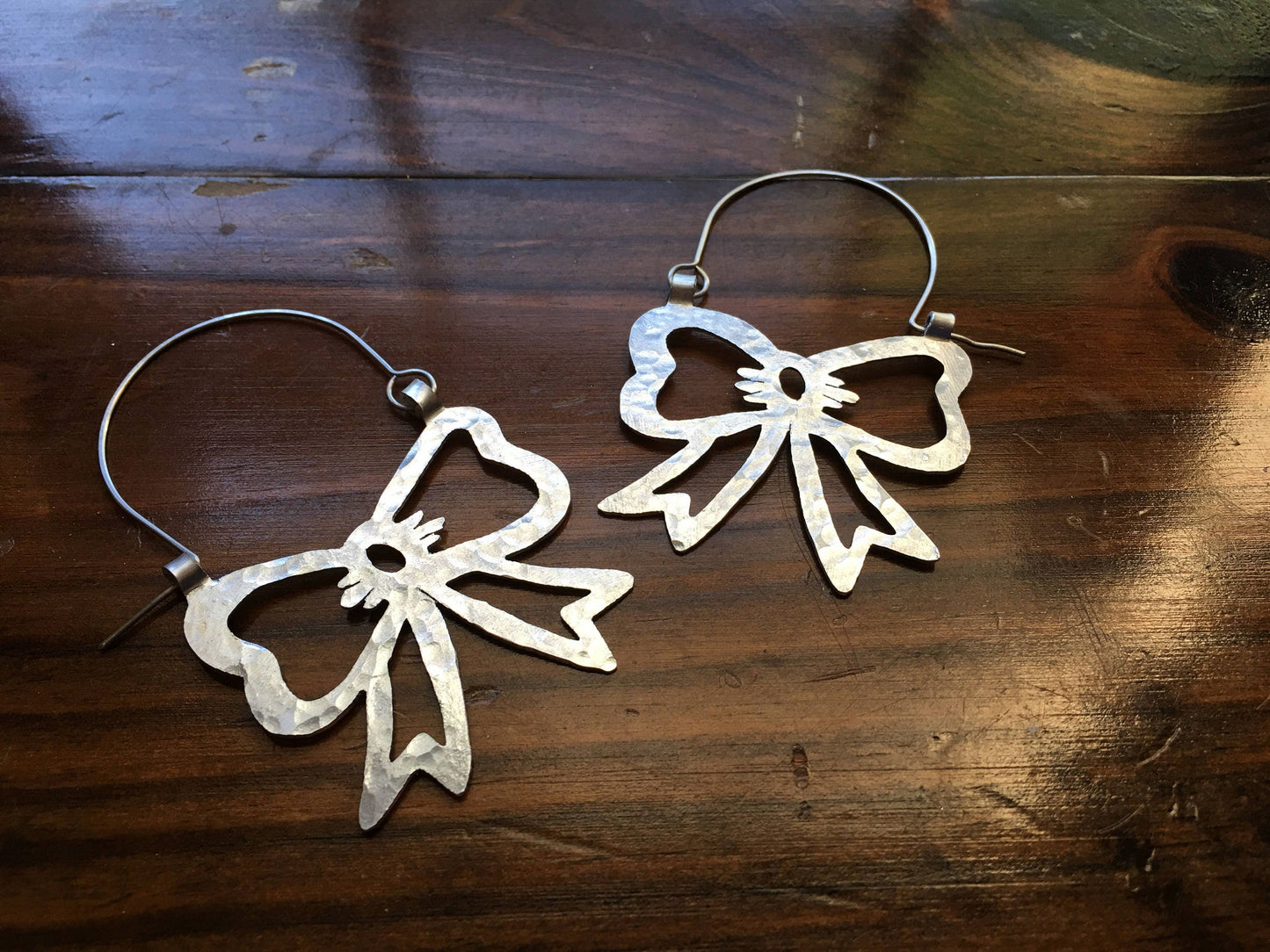 Handmade Metal Bow Hoop Earrings: Aluminum, Brass, or Copper