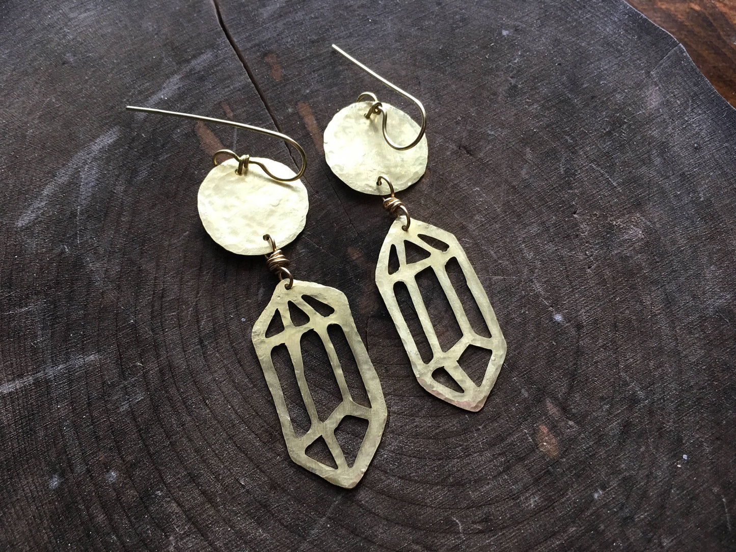 Handmade Crystal Dangle Earrings: Hammered Metal Cutout