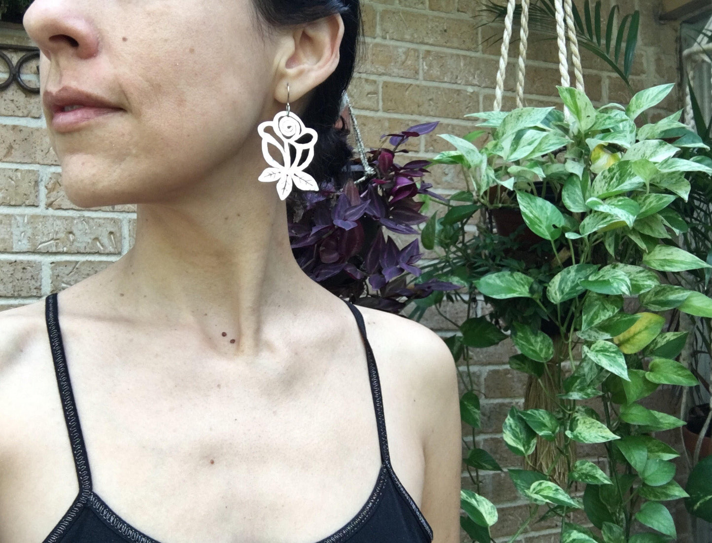 Metal Rose Earrings: Hand Cut Folk Art Jewelry
