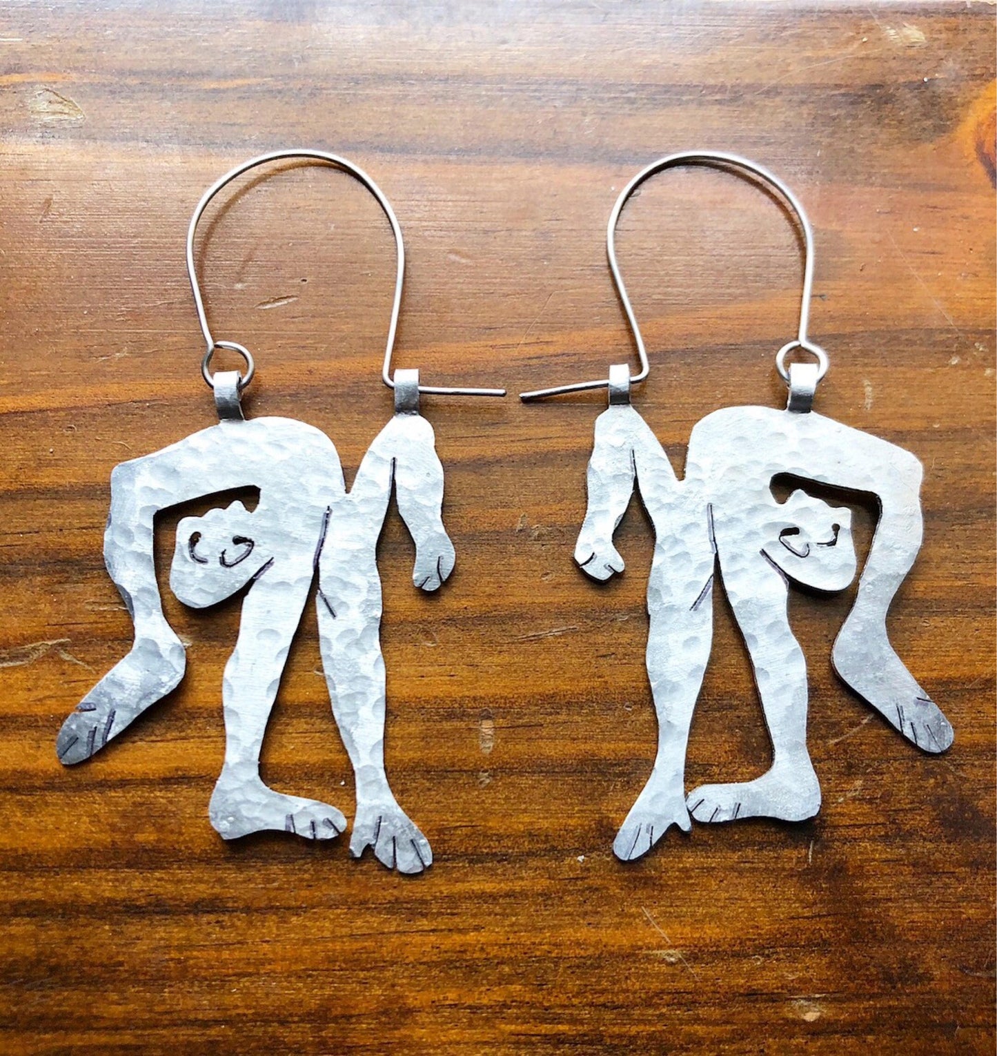 Handmade contortionist Earrings: Aluminum, Copper, or Brass