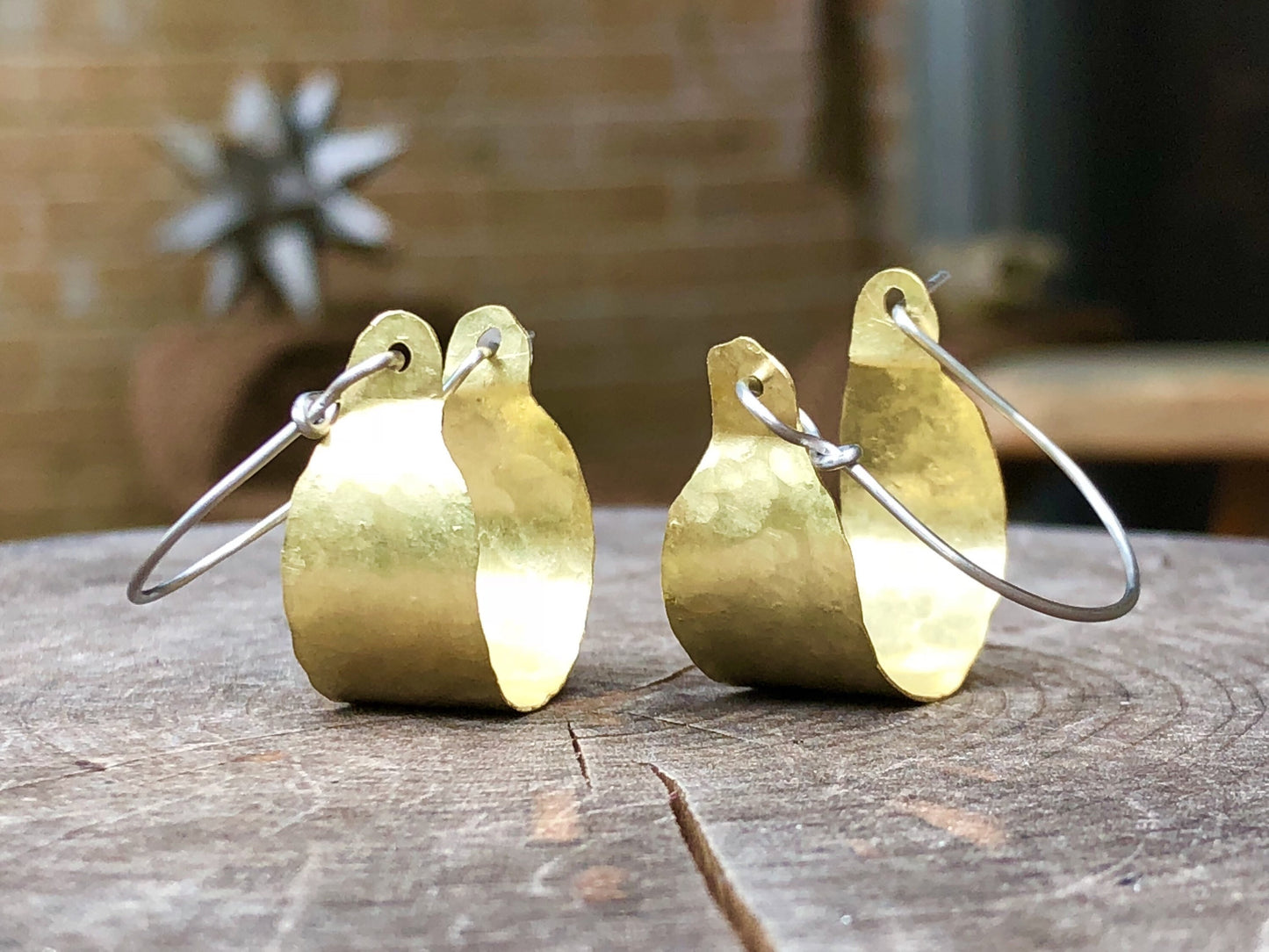 Rustic Metal Mini Scoop Hoop Earrings: Handmade Hammered Brass
