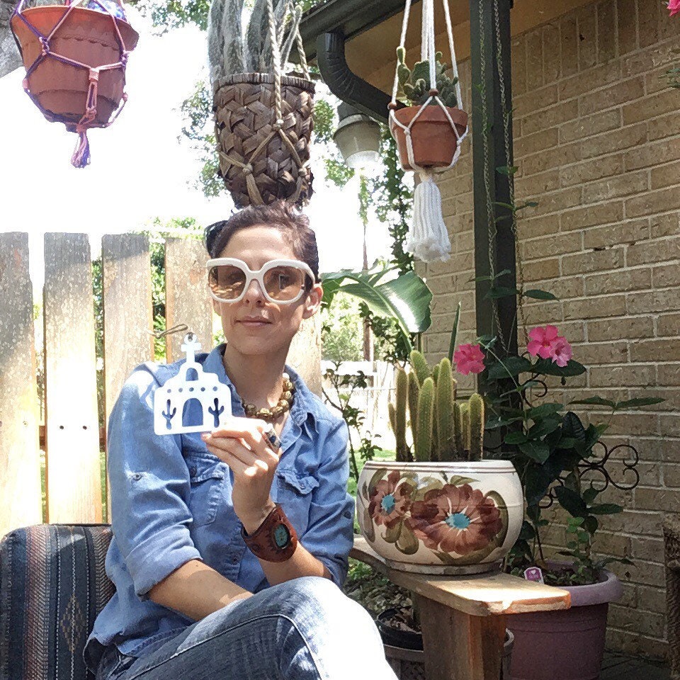 Metal Adobe Mission Ornament: Saguaro Cutout, Choice of Copper, Brass or Aluminum