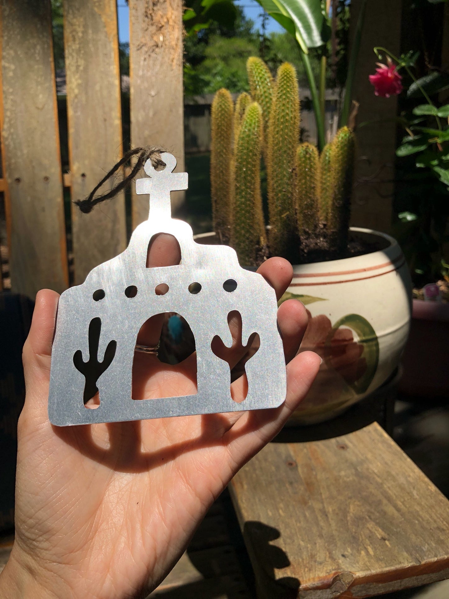 Metal Adobe Mission Ornament: Saguaro Cutout, Choice of Copper, Brass or Aluminum