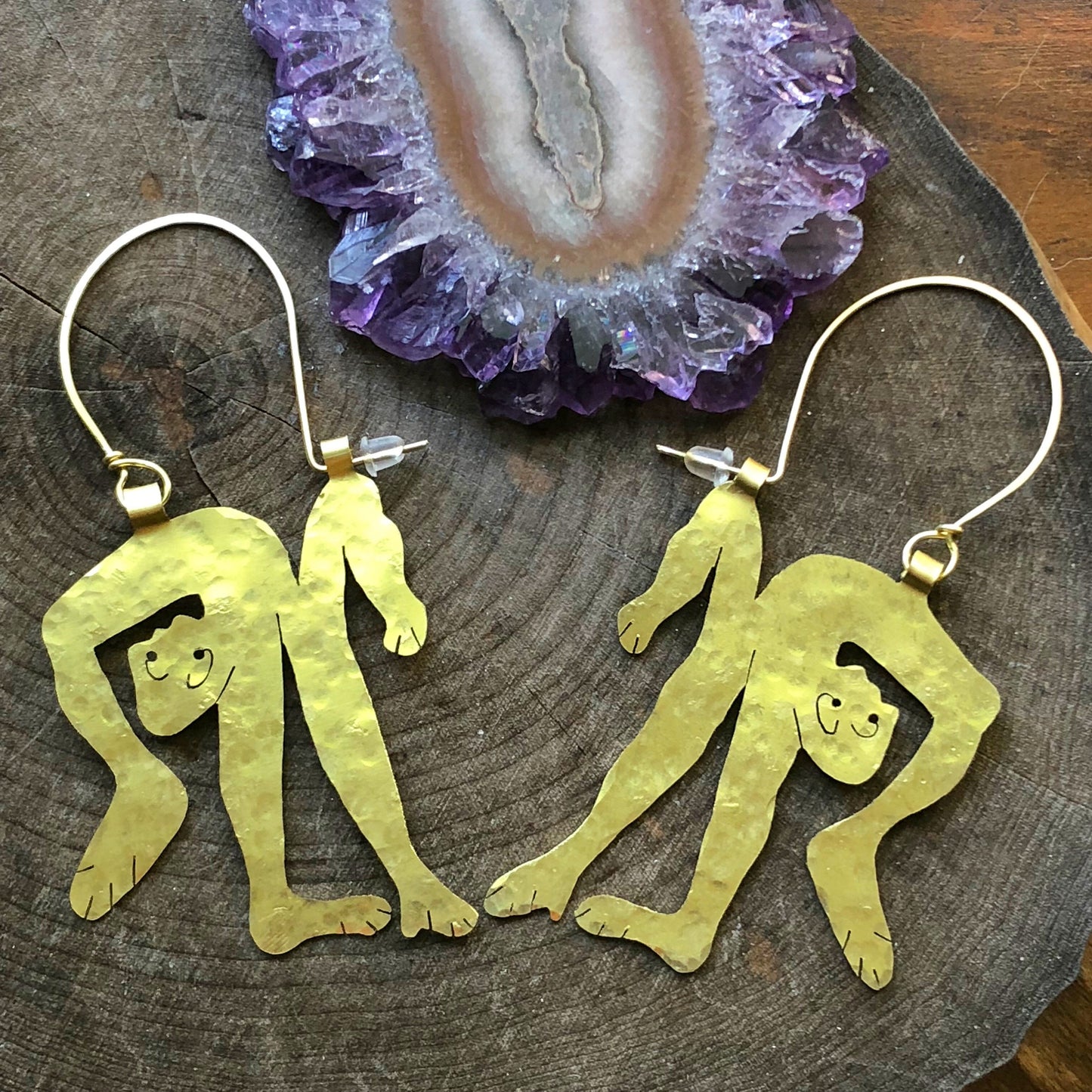 Handmade contortionist Earrings: Aluminum, Copper, or Brass
