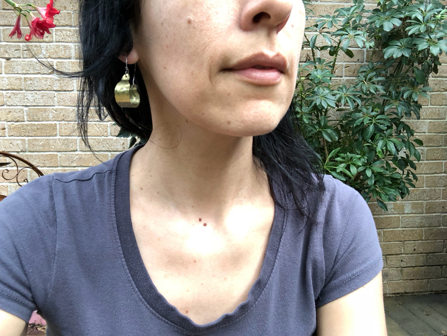 Rustic Metal Mini Scoop Hoop Earrings: Handmade Hammered Brass