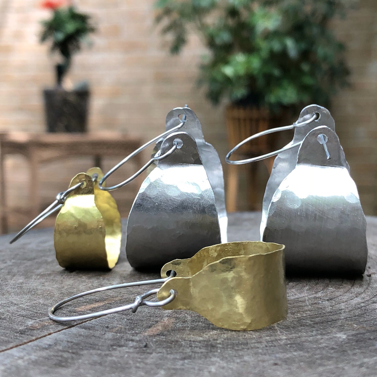 Rustic Metal Mini Scoop Hoop Earrings: Handmade Hammered Brass
