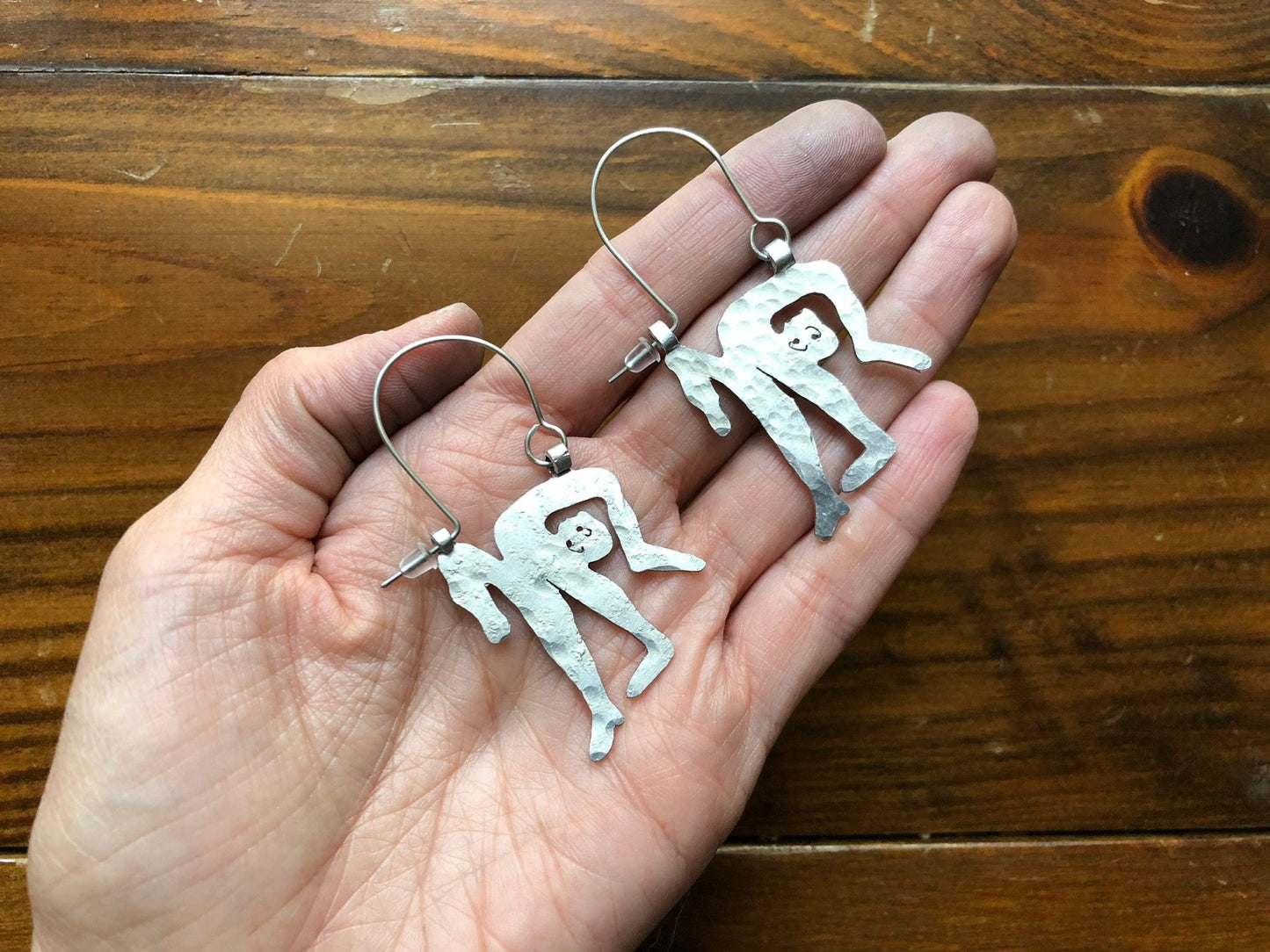 Handmade contortionist Earrings: Aluminum, Copper, or Brass
