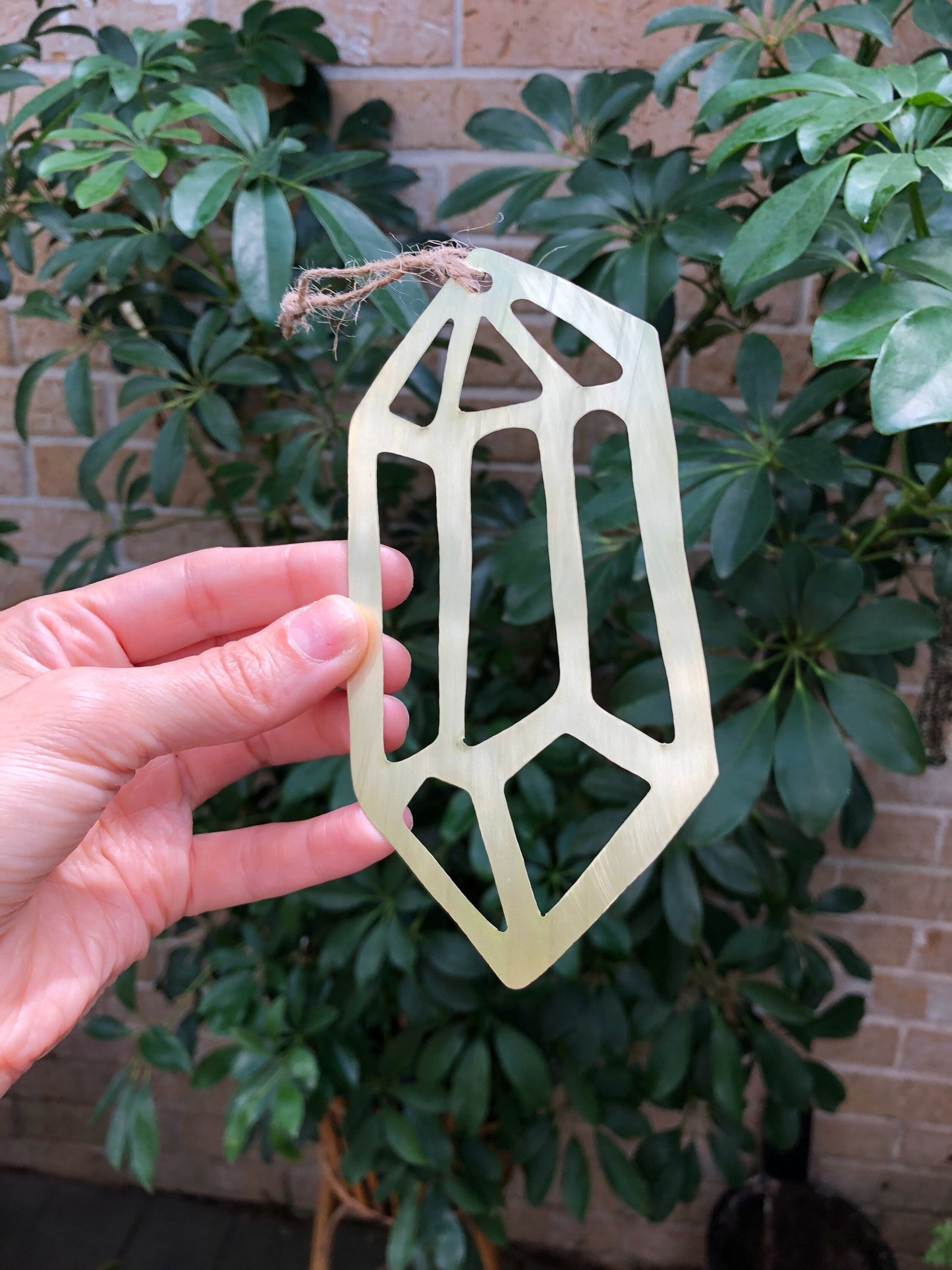 Brass Crystal Cutout Ornament: Geometric Metal Plant Decor