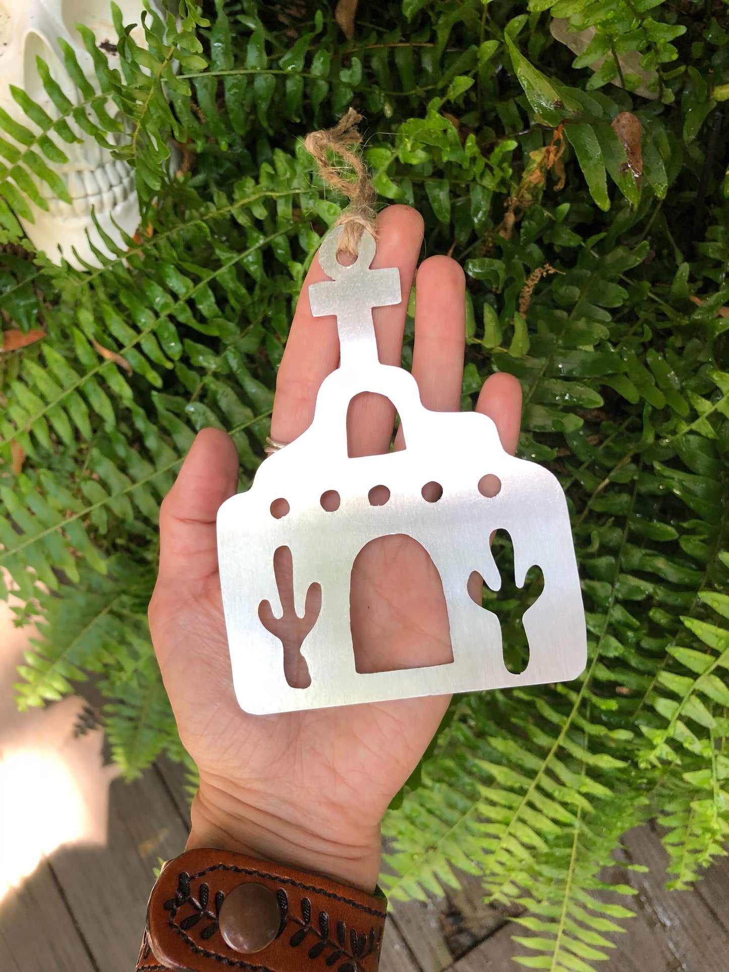 Metal Adobe Mission Ornament: Saguaro Cutout, Choice of Copper, Brass or Aluminum