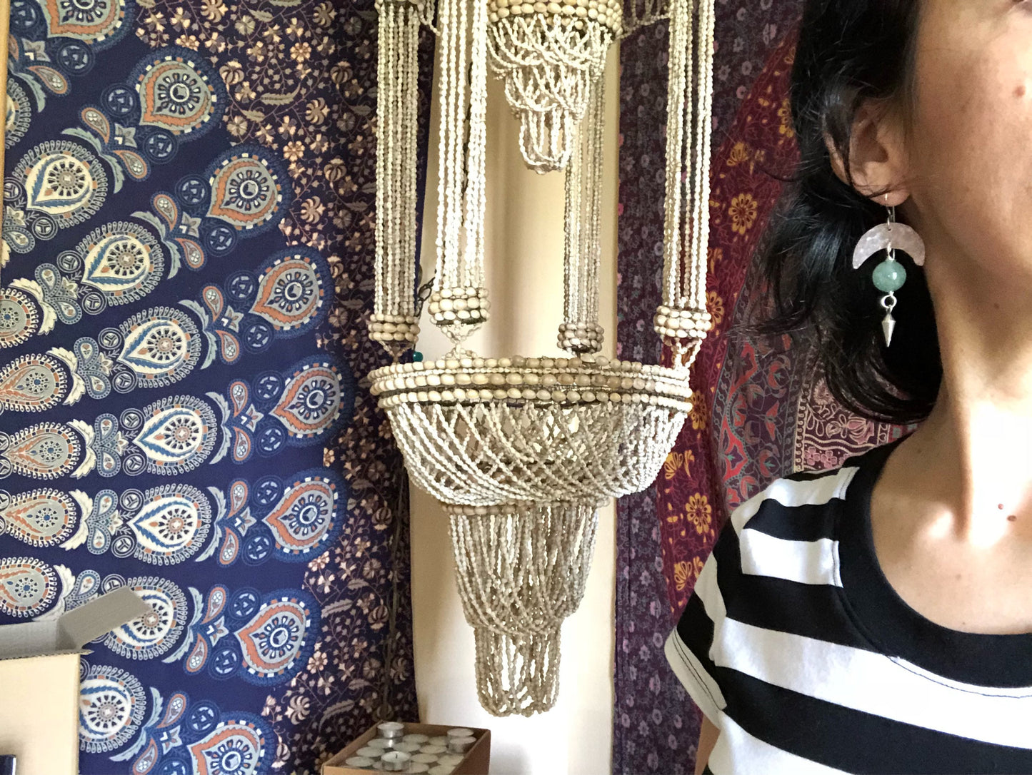 Handmade Crescent Moon Aquamarine Earrings: Aluminum & Stainless Steel