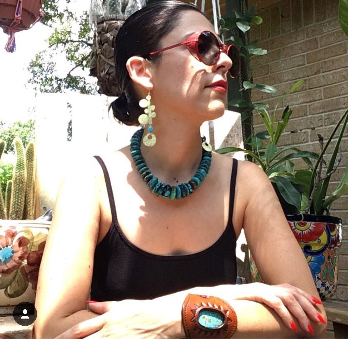 Handmade Turquoise Brass Earrings: Long Dangle Earrings