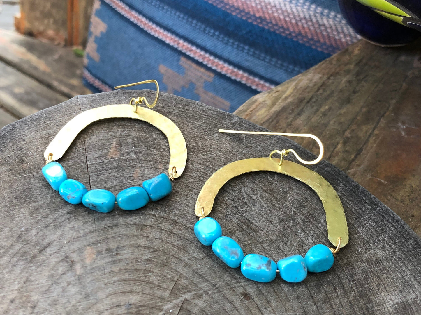 Handmade Turquoise Bead Earrings: Brass Arch Jewelry