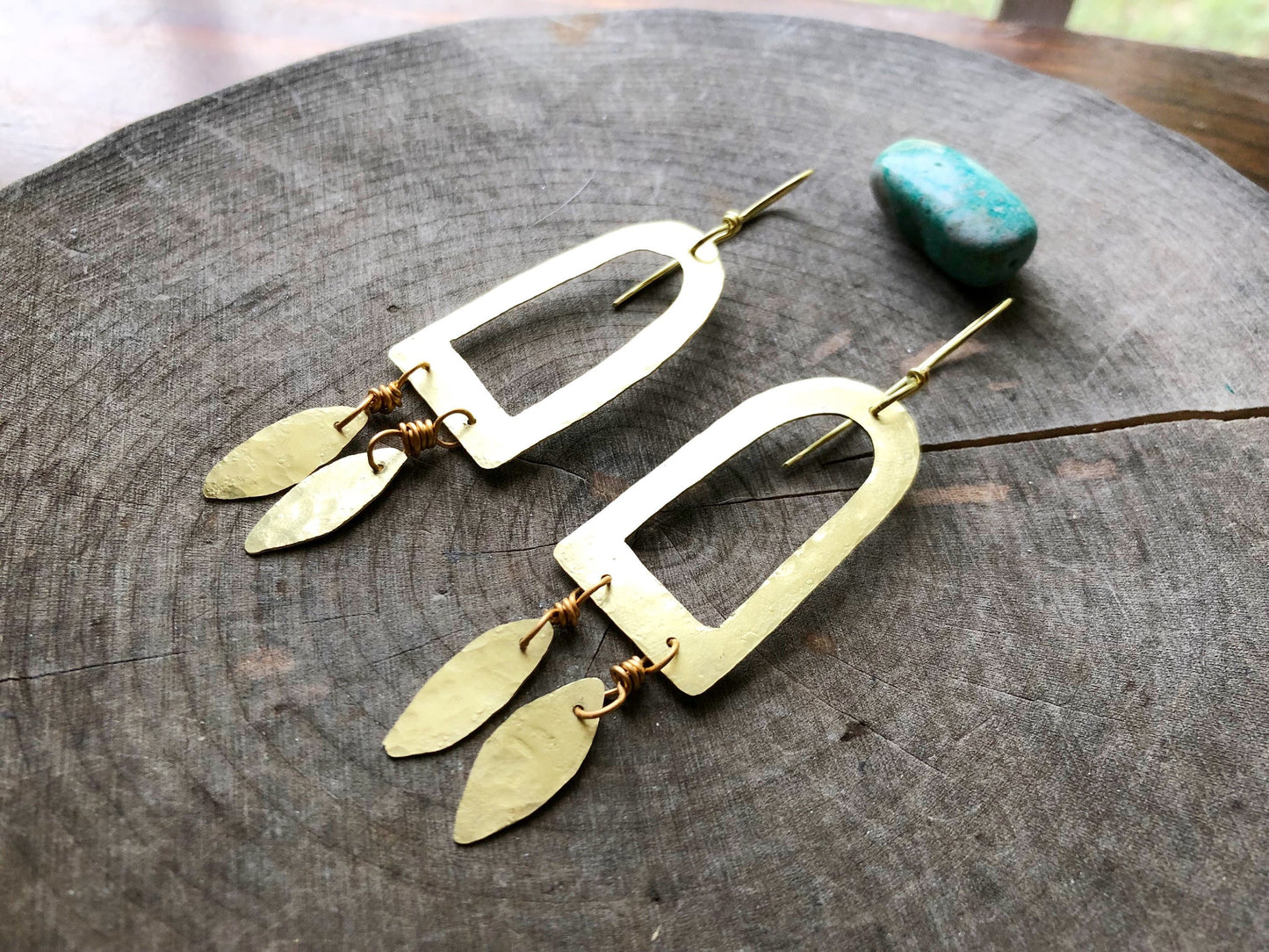 Hammered Brass Fringe Earrings: Wire Wrapped Dangle Jewelry