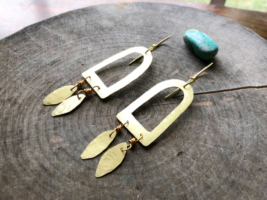 Hammered Brass Fringe Earrings: Wire Wrapped Dangle Jewelry
