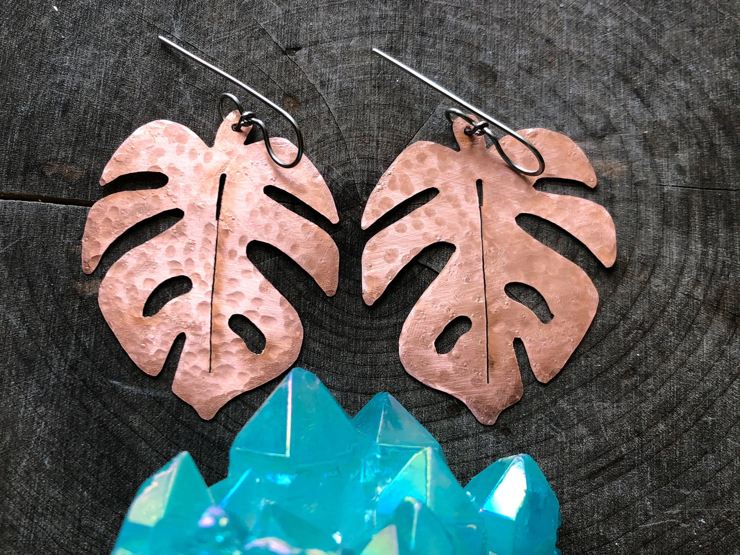 Handmade Monstera Leaf Dangle Earrings: Aluminum Tropical Jewelry