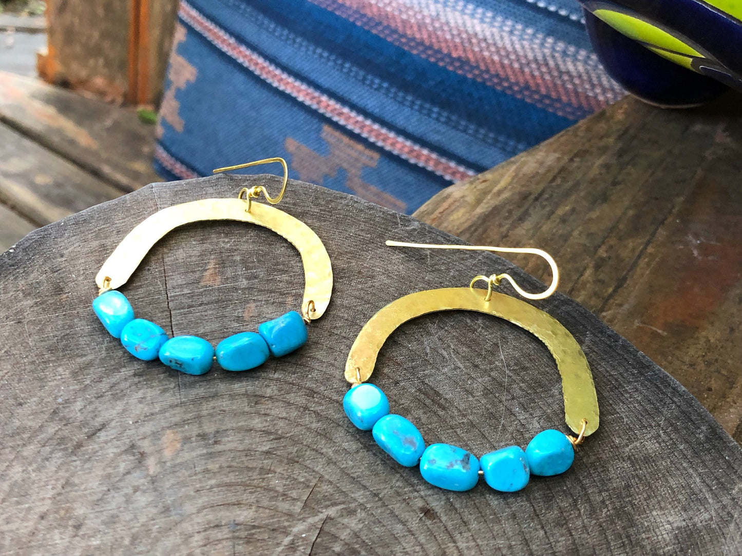 Handmade Turquoise Bead Earrings: Brass Arch Jewelry