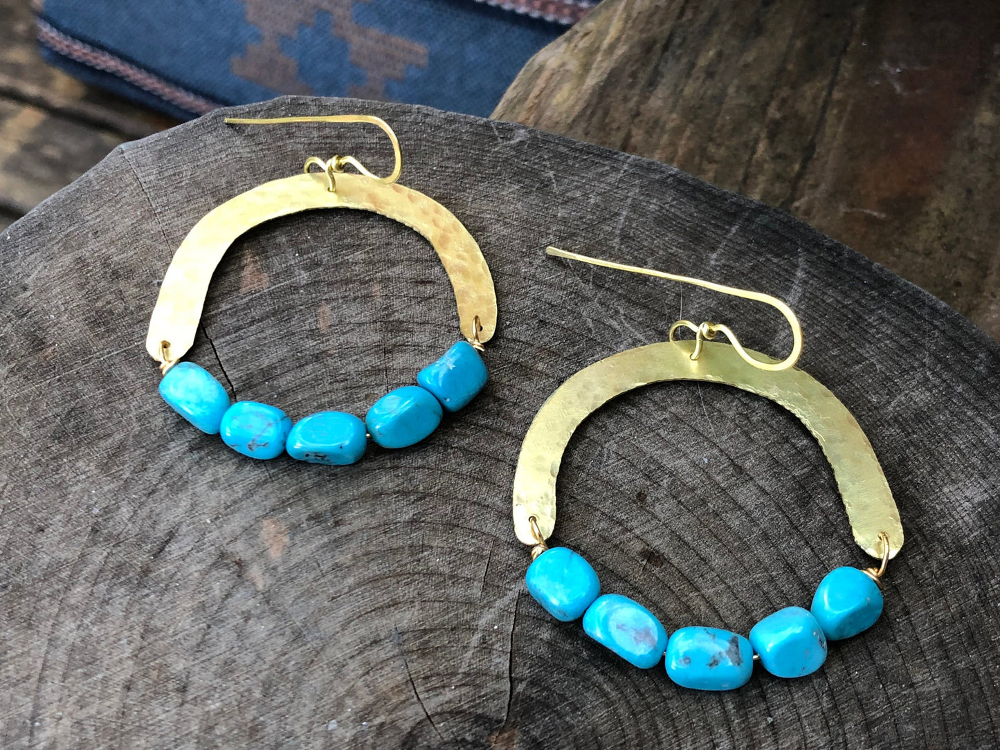 Handmade Turquoise Bead Earrings: Brass Arch Jewelry