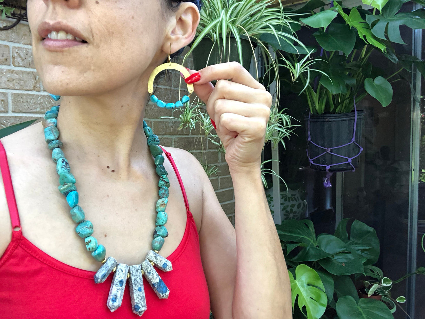 Handmade Turquoise Bead Earrings: Brass Arch Jewelry