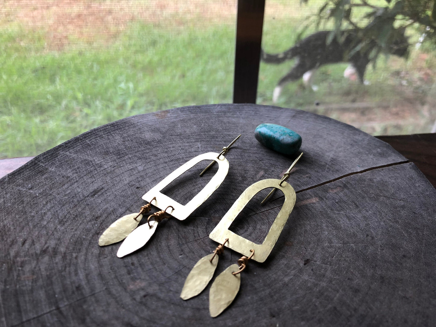 Hammered Brass Fringe Earrings: Wire Wrapped Dangle Jewelry