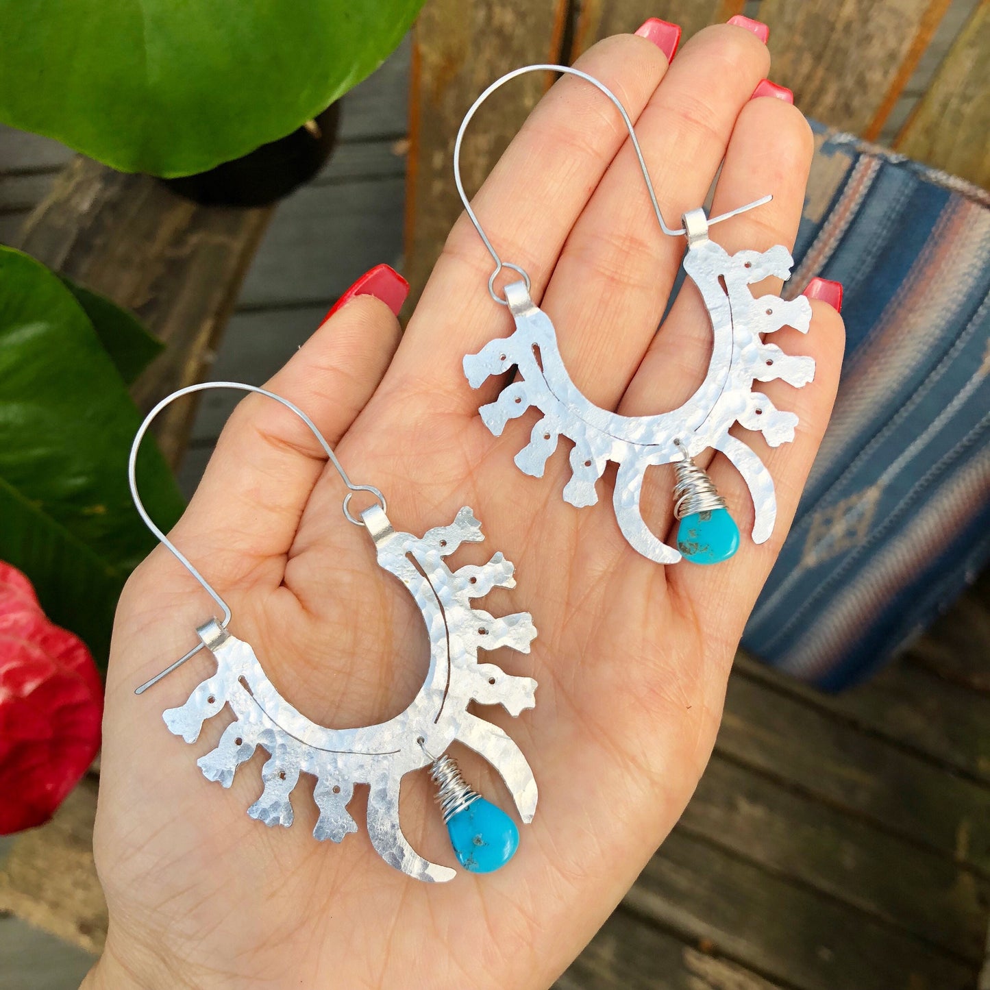 squash blossom hoop earrings , tribal turquoise earrings