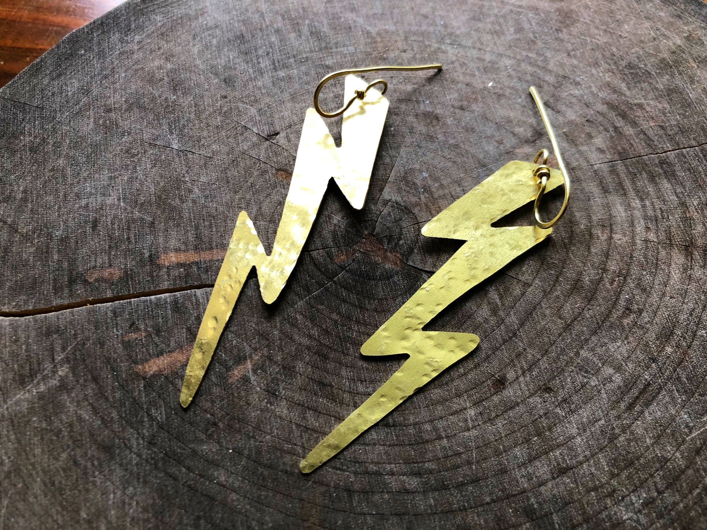 Handmade Hammered Metal Lightning Bolt Dangle Earrings