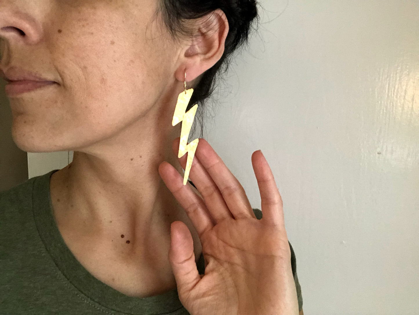 Handmade Hammered Metal Lightning Bolt Dangle Earrings