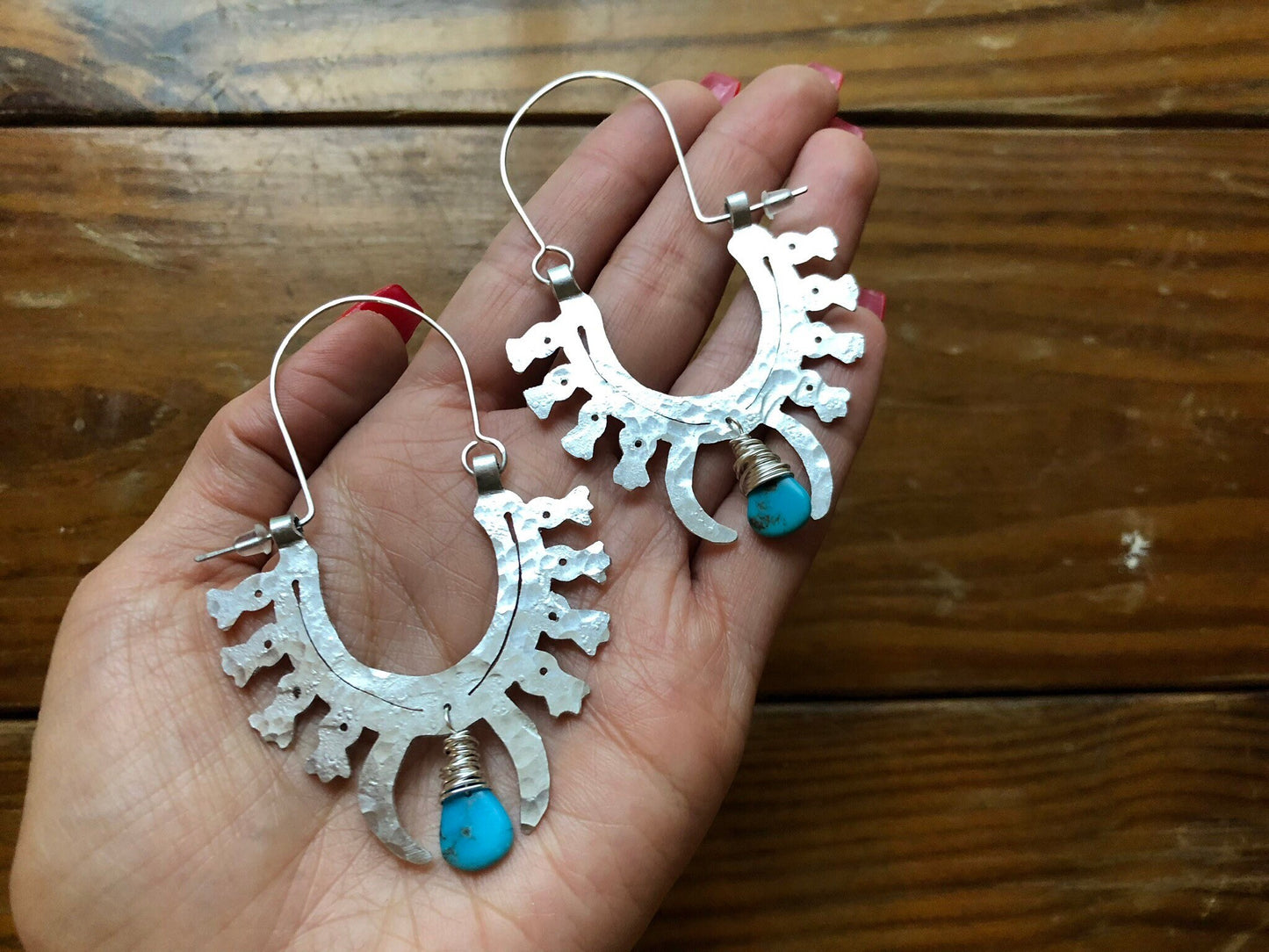 squash blossom hoop earrings , tribal turquoise earrings