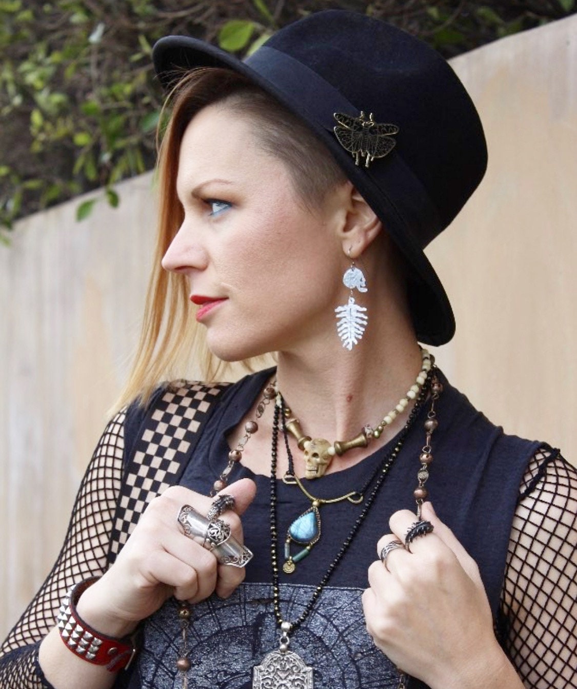 Skull and plant earrings,  Dia De Las Plantas earrings , day of the dead jewelry