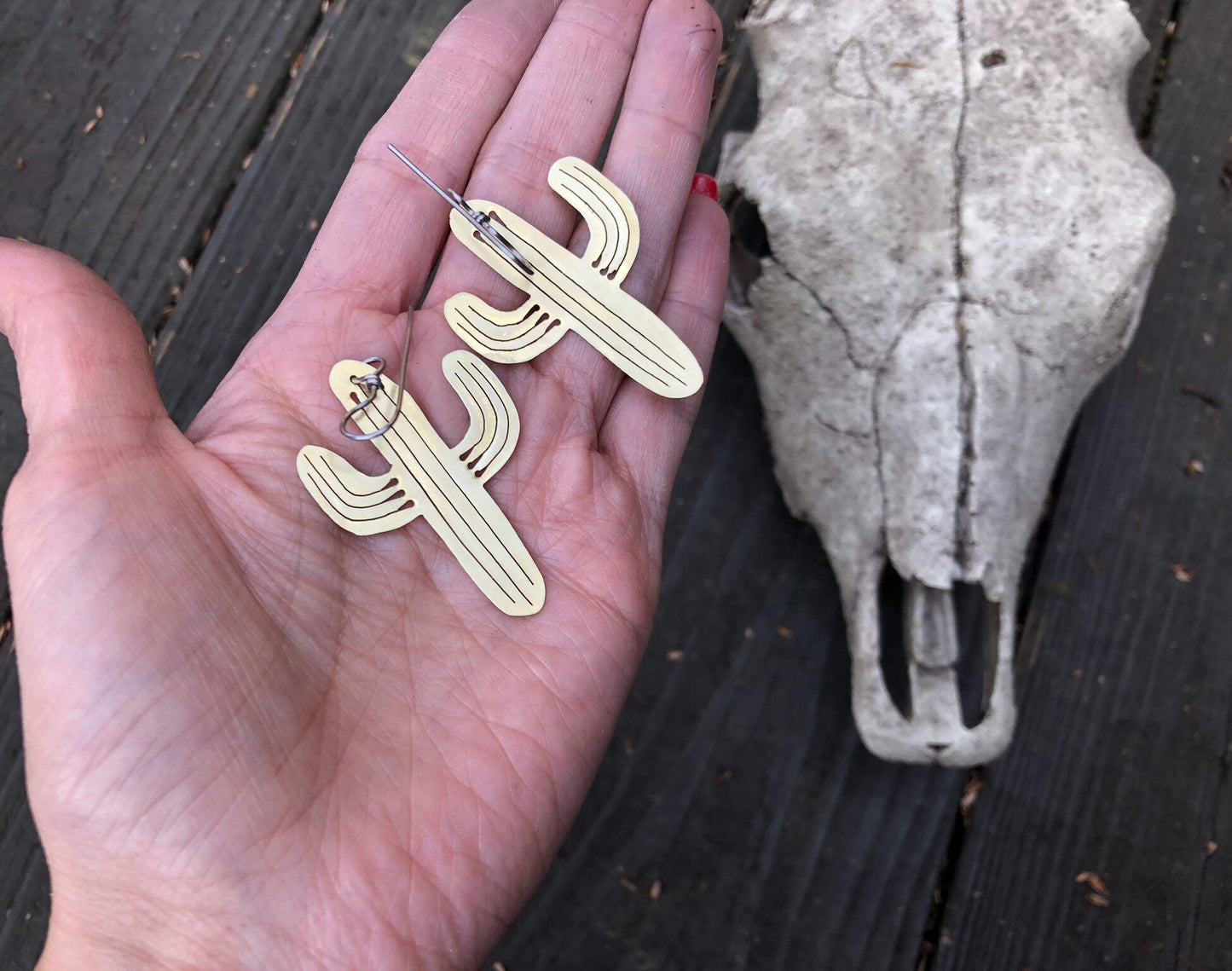 Handmade Saguaro Cactus Earrings: Sawn Metal Jewelry