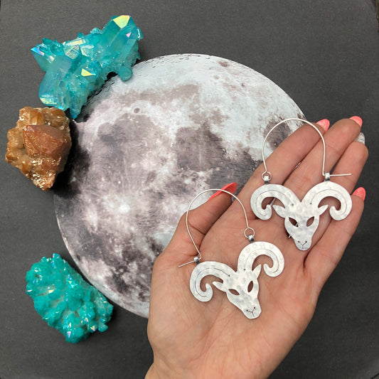 Handmade Ram Hoop Earrings: Metal Aries Jewelry
