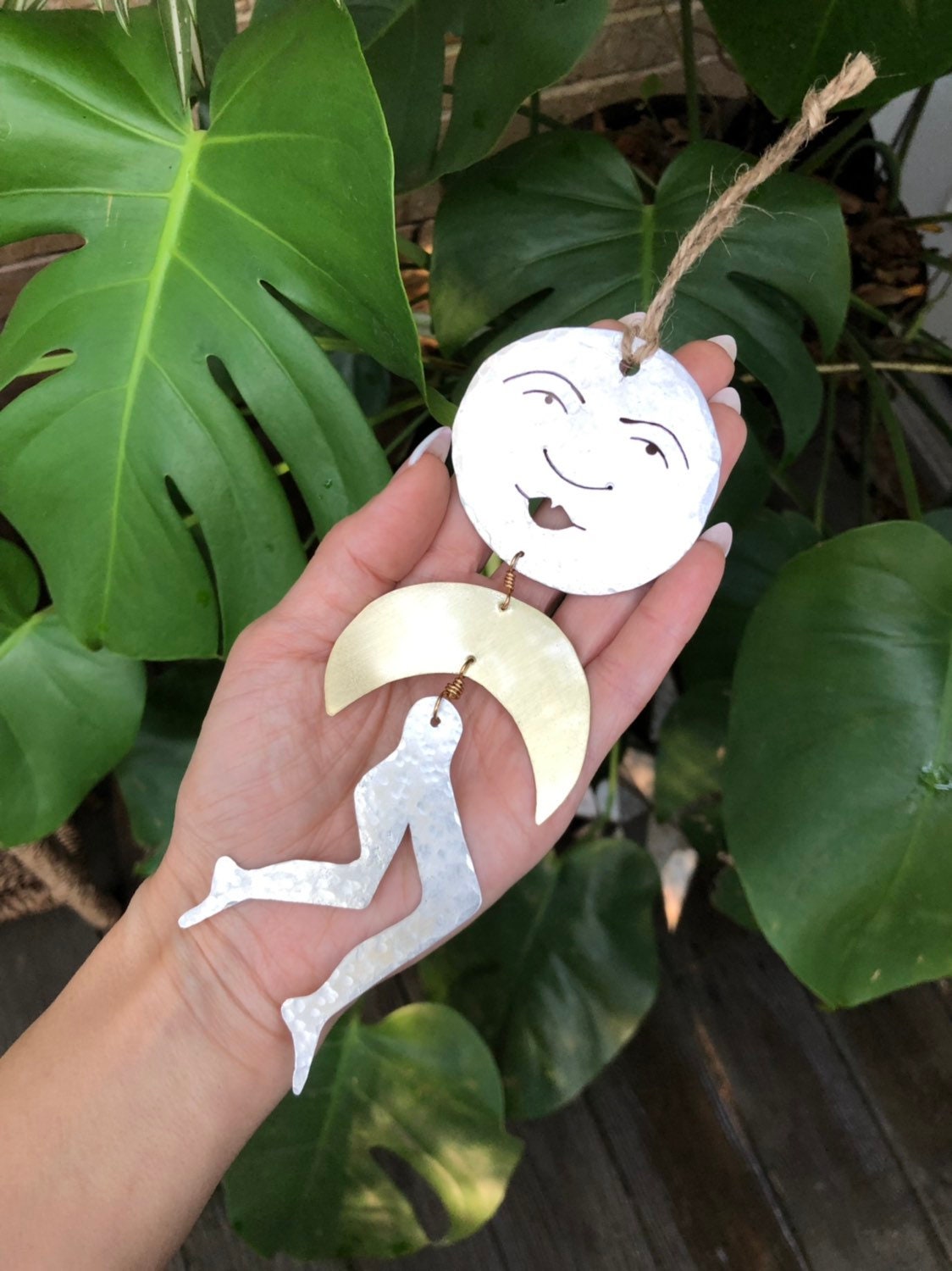 Leggy Luna Llena metal cutout ornament, celestial wall hanging , Christmas tree ornament