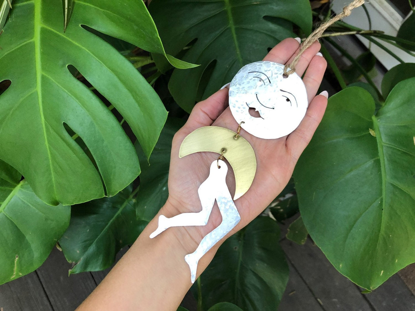 Leggy Luna Llena metal cutout ornament, celestial wall hanging , Christmas tree ornament