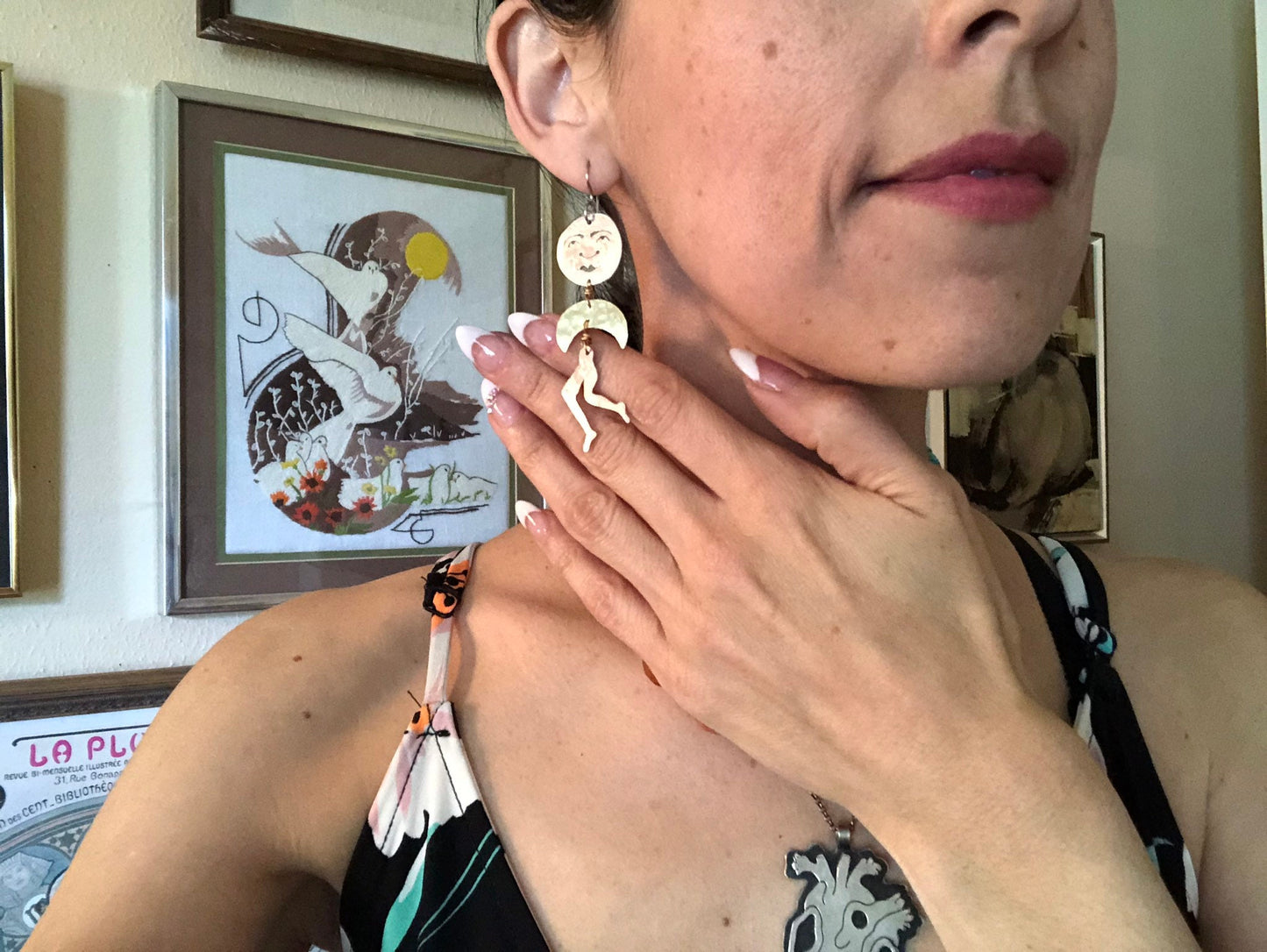 Leggy Luna and Sol Earrings: Handmade Surreal Celestial Jewelry