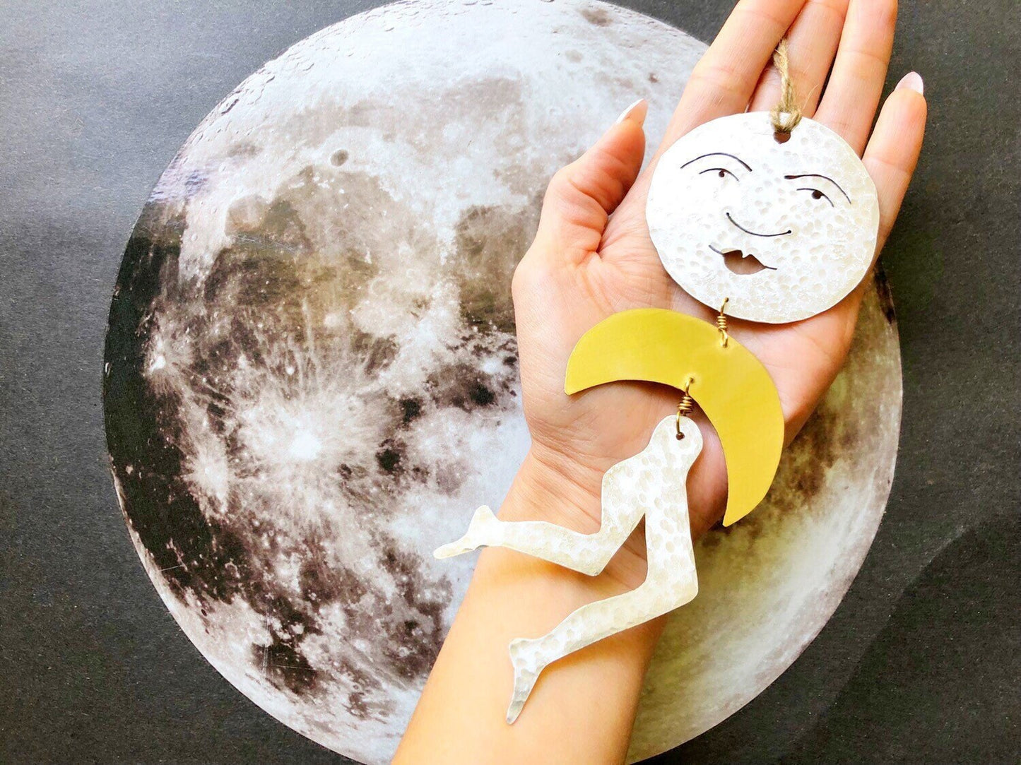 Leggy Luna Llena metal cutout ornament, celestial wall hanging , Christmas tree ornament