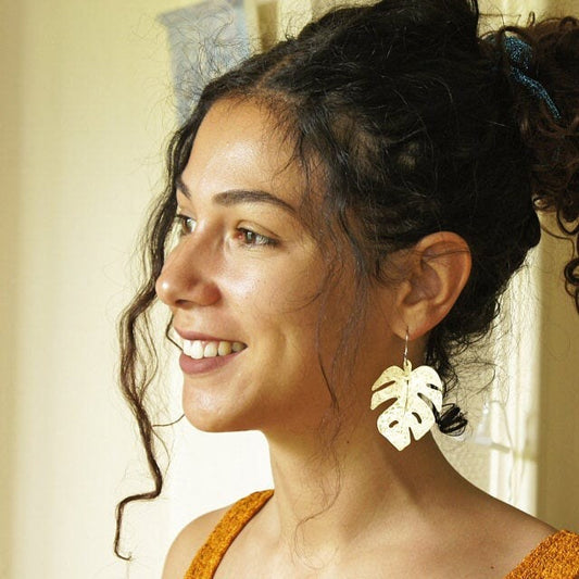 Handmade Monstera Leaf Dangle Earrings: Aluminum Tropical Jewelry