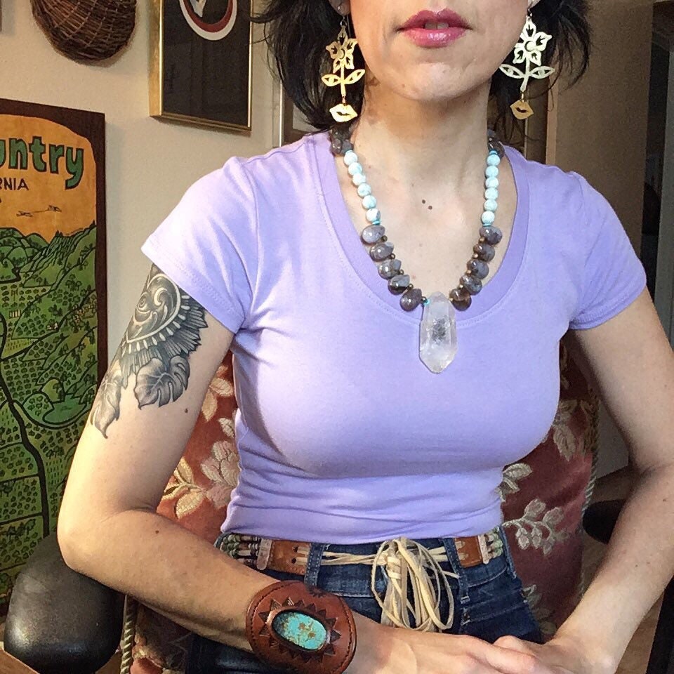 Celestial Flower Face Earrings: Brass Surrealist Jewelry