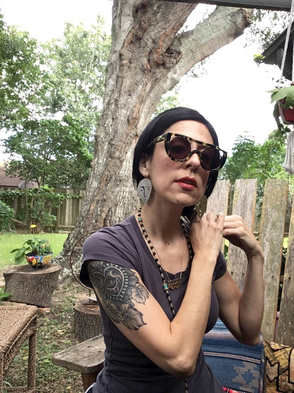 Handmade Surreal Face Earrings: Aluminum, Copper, or Brass