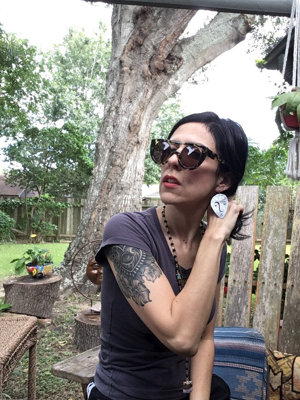 Handmade Surreal Face Earrings: Aluminum, Copper, or Brass